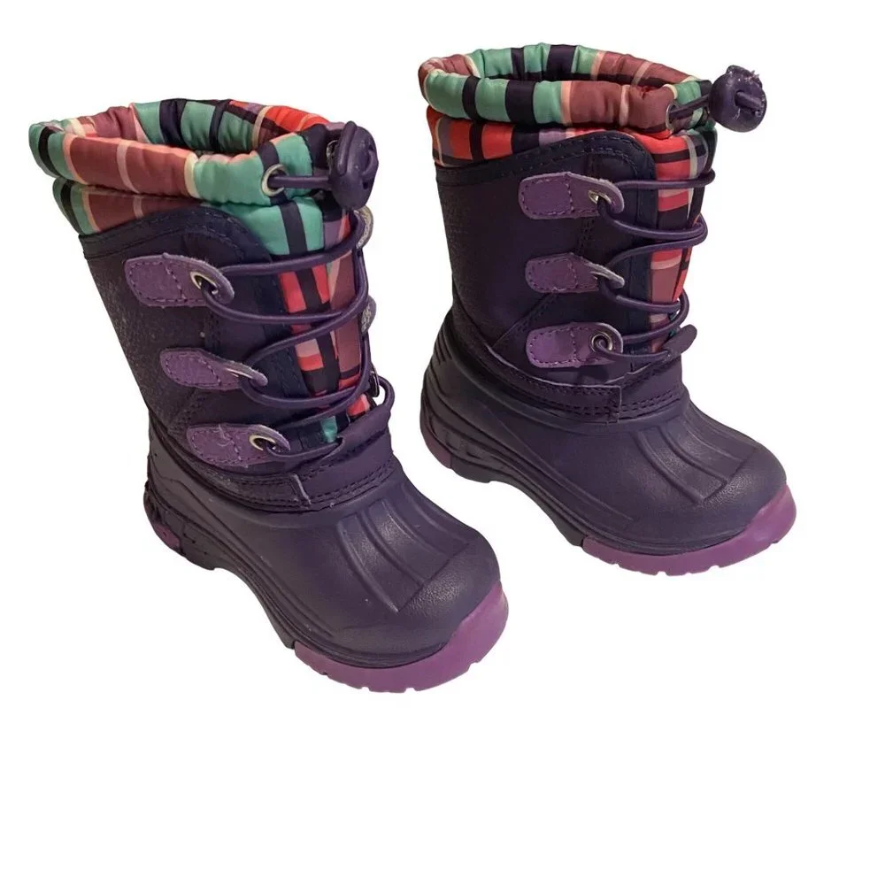 Cherokee Toddler Girl Purple Plaid Thermolite Adjustable Winter Snow Boots‎ 5/6